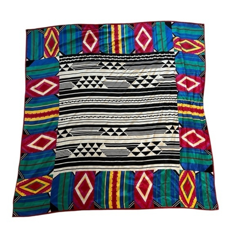 ADRIENNE VITTADINI Colorful Vintage Mexica Prints Silk Scarf, Work of Art 34“